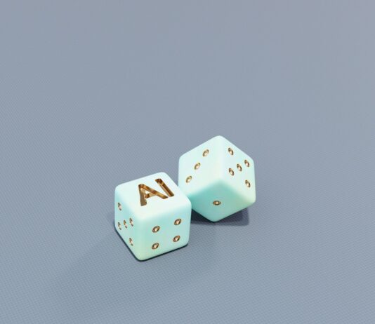 “일상 속 AI 건강 관리, 똑똑하게 챙기는 새로운 습관” Two dice with ai letters and dots