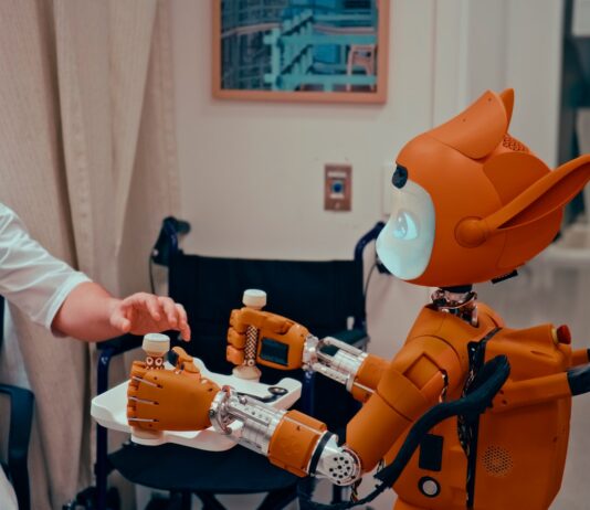 “AI와 함께하는 건강 관리, 내 일상을 바꾸는 똑똑한 습관” Man gives robot bottles on a tray